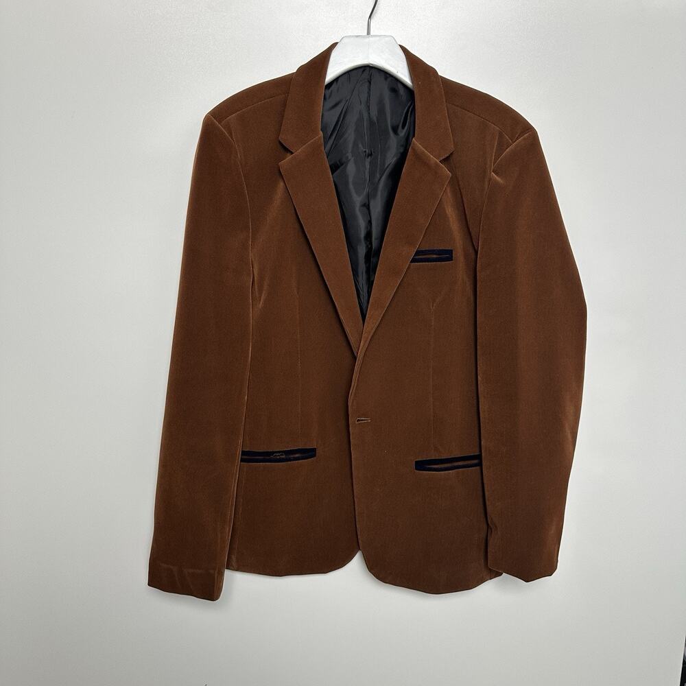 Unbranded Men’s Brown Velvet Blazer Slim Fit 2 Button Jacket Size Medium
